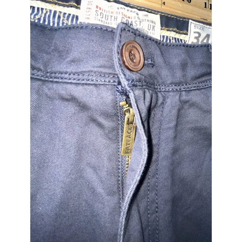 Fat Face Pants Mens 34x25 Flat Front Straight Leg Navy‎ Blue Chino